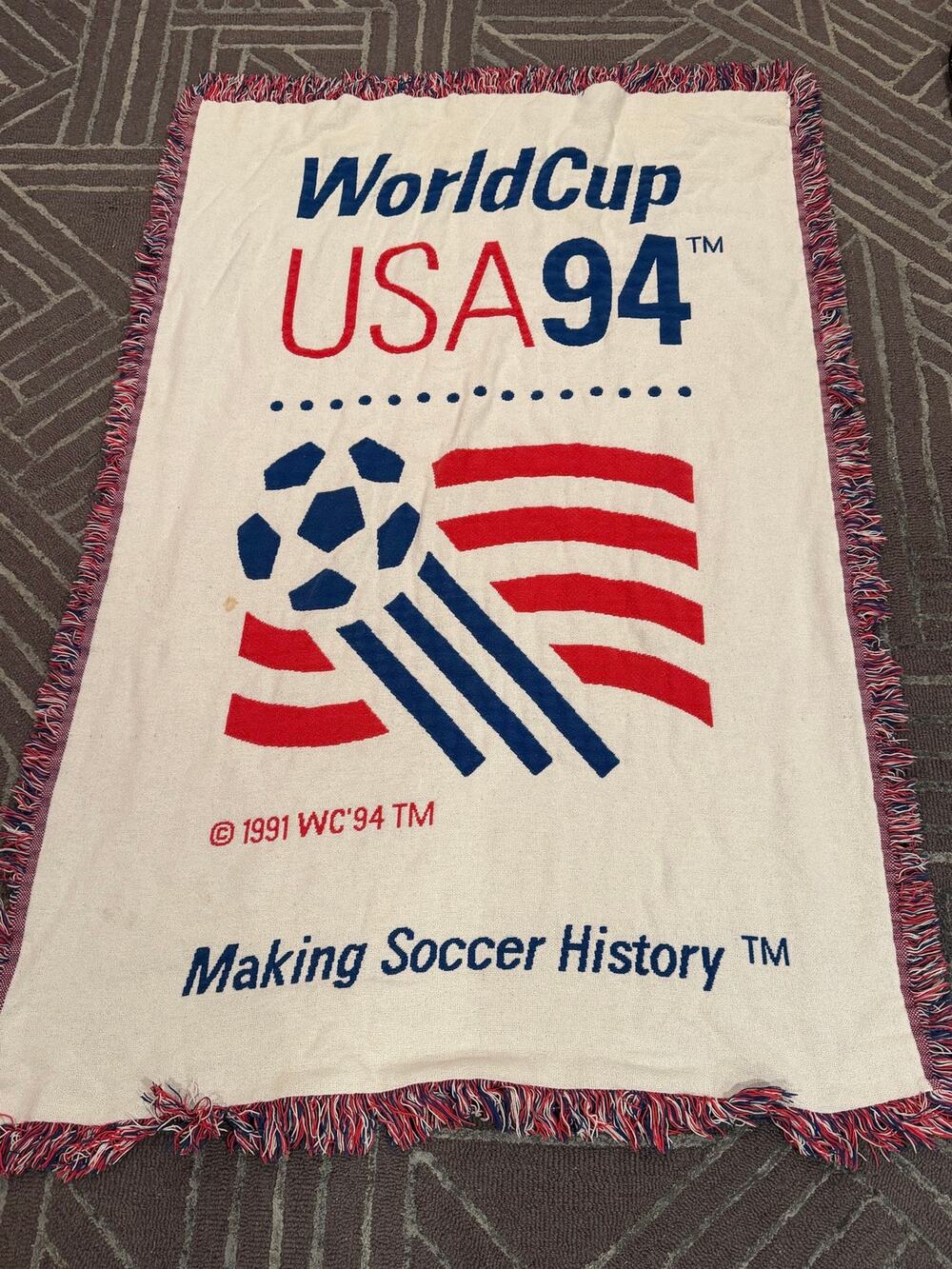 Vintage 1994 World Cup USA Woven Reversible Throw Blanke